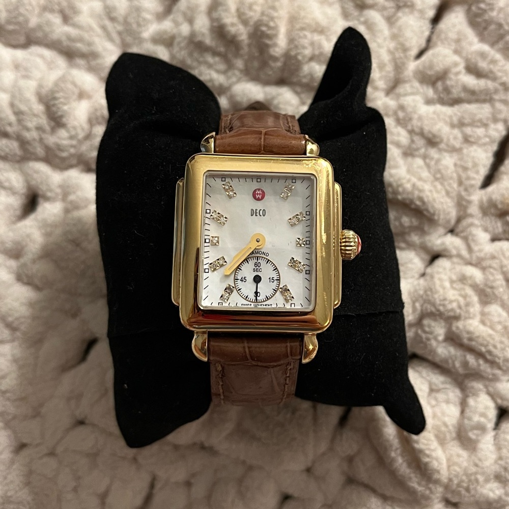Michele Women’s Deco Mid Gold Diamond Watch (Authentic).